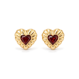 Fearless Garnet Heart Stud Earrings in 14K Solid Gold