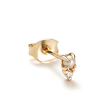 14K Solid Gold Pearl and Diamond Stud