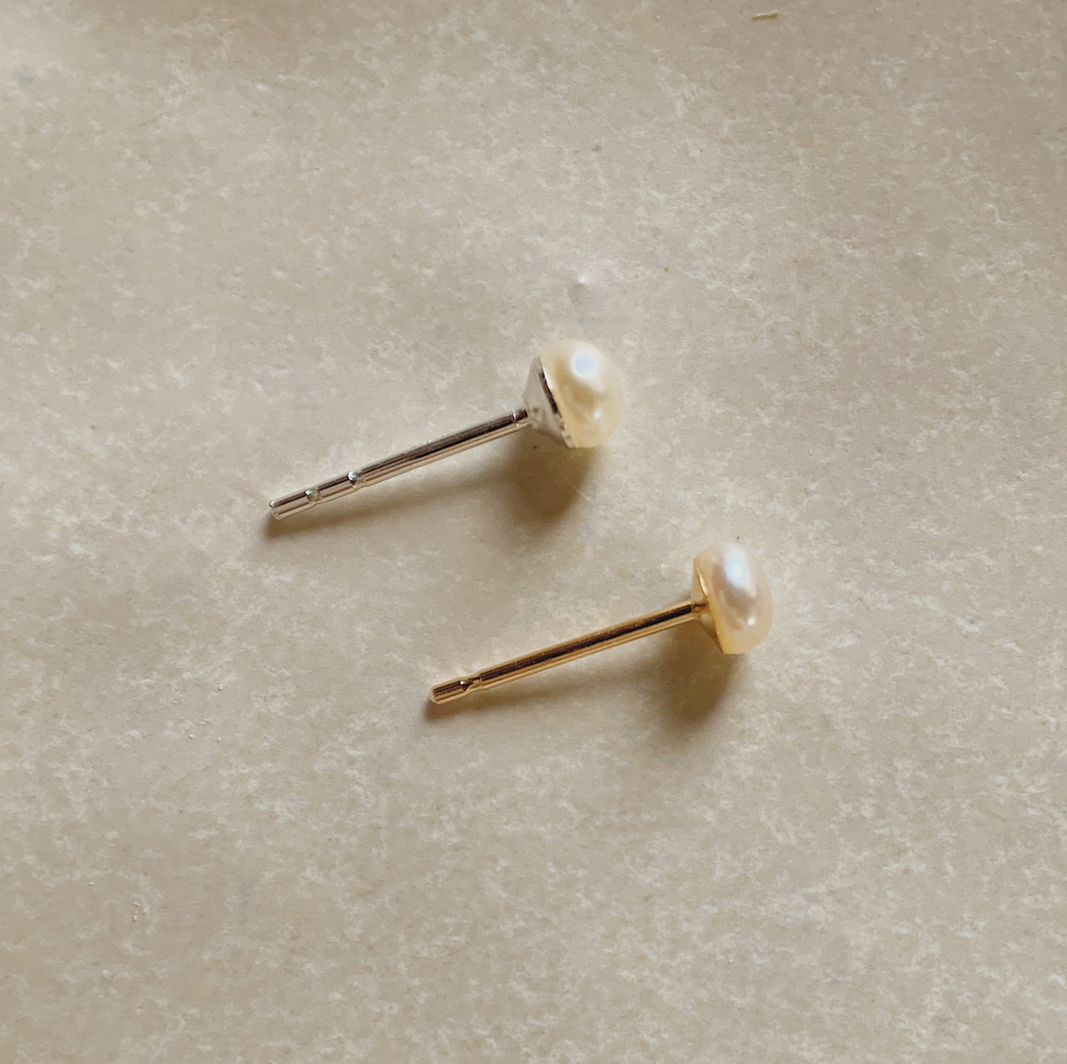 14K Solid Gold Tiny Pearl Stud Earrings